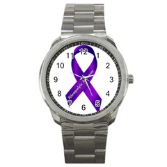 Fibro Awareness Ribbon Sport Metal Watch by FunWithFibro