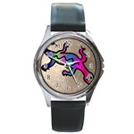 Lizard Round Leather Watch (Silver Rim) Front