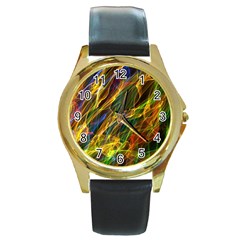 Abstract Smoke Round Leather Watch (gold Rim) 