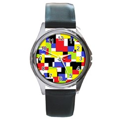 Mod Geometric Round Leather Watch (silver Rim) by StuffOrSomething