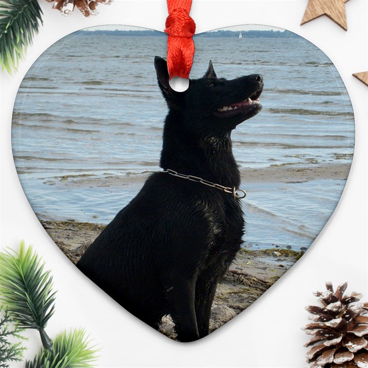 Black German Shepherd Heart Ornament (Two Sides)