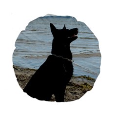 Black German Shepherd 15  Premium Round Cushion  by StuffOrSomething