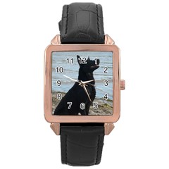 Black German Shepherd Rose Gold Leather Watch  by StuffOrSomething