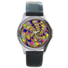 Wild Bubbles 1966 Round Leather Watch (silver Rim)