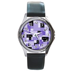 Purple Pain Modular Round Leather Watch (silver Rim) by FunWithFibro