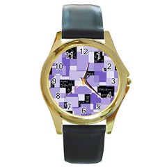 Purple Pain Modular Round Leather Watch (gold Rim)  by FunWithFibro