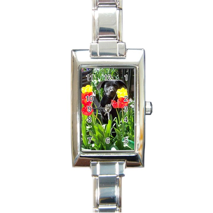 Black GSD Pup Rectangular Italian Charm Watch