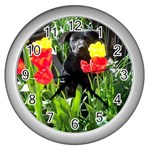 Black GSD Pup Wall Clock (Silver) Front