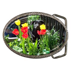 Black GSD Pup Belt Buckle (Oval)