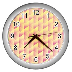 Geometric Pink & Yellow  Wall Clock (silver)