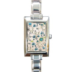 Whimsical Flowers Blue Rectangular Italian Charm Watch by Zandiepants