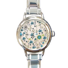 Whimsical Flowers Blue Round Italian Charm Watch by Zandiepants