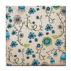 Whimsical Flowers Blue Ceramic Tile by Zandiepants