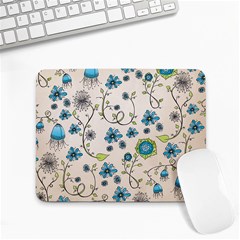 Whimsical Flowers Blue Small Mouse Pad (rectangle) by Zandiepants