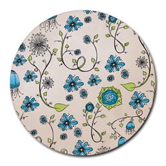 Whimsical Flowers Blue 8  Mouse Pad (round) by Zandiepants