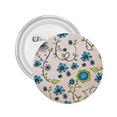 Whimsical Flowers Blue 2 25  Button by Zandiepants