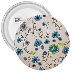 Whimsical Flowers Blue 3  Button by Zandiepants