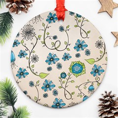 Whimsical Flowers Blue Round Ornament by Zandiepants