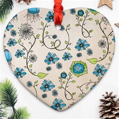 Whimsical Flowers Blue Heart Ornament by Zandiepants