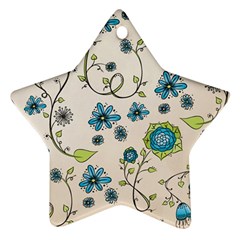 Whimsical Flowers Blue Star Ornament by Zandiepants