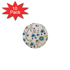 Whimsical Flowers Blue 1  Mini Button (10 Pack) by Zandiepants