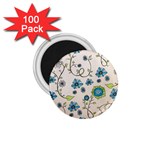 Whimsical Flowers Blue 1.75  Button Magnet (100 pack) Front