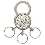 Whimsical Flowers Blue 3-Ring Key Chain Front