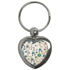 Whimsical Flowers Blue Key Chain (heart) by Zandiepants