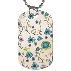 Whimsical Flowers Blue Dog Tag (one Sided) by Zandiepants