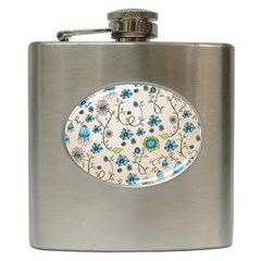 Whimsical Flowers Blue Hip Flask by Zandiepants