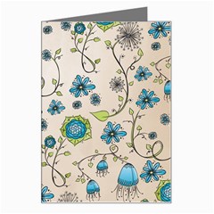 Whimsical Flowers Blue Greeting Card by Zandiepants