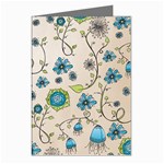 Whimsical Flowers Blue Greeting Card (8 Pack) Left