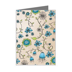 Whimsical Flowers Blue Mini Greeting Card by Zandiepants