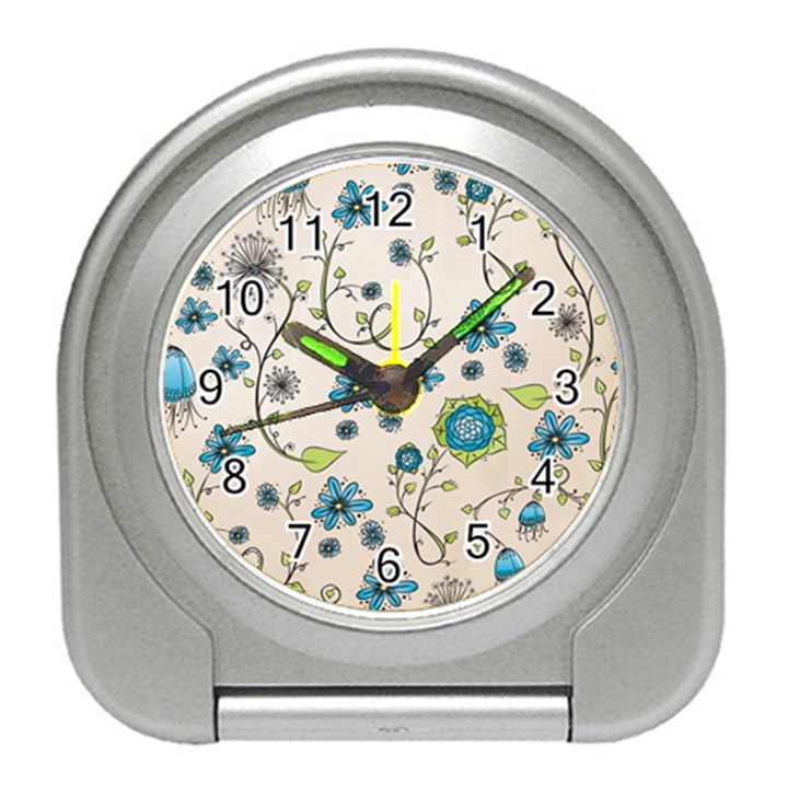 Whimsical Flowers Blue Desk Alarm Clock