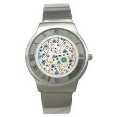 Whimsical Flowers Blue Stainless Steel Watch (slim) by Zandiepants