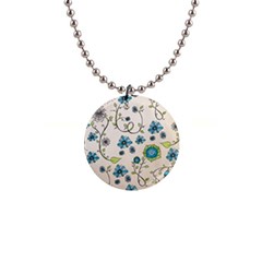 Whimsical Flowers Blue Button Necklace by Zandiepants