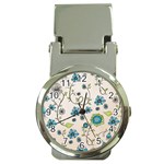 Whimsical Flowers Blue Money Clip with Watch Front