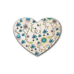 Whimsical Flowers Blue Drink Coasters (heart) by Zandiepants