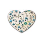 Whimsical Flowers Blue Drink Coasters (Heart) Front