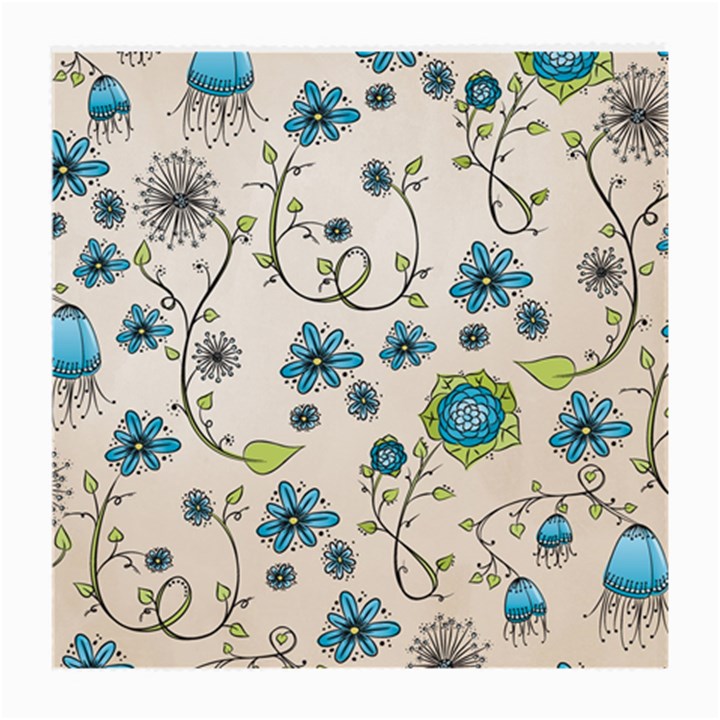 Whimsical Flowers Blue Glasses Cloth (Medium)