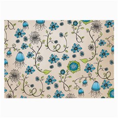 Whimsical Flowers Blue Glasses Cloth (large, Two Sided) by Zandiepants