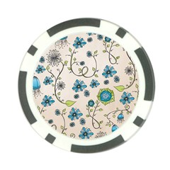 Whimsical Flowers Blue Poker Chip by Zandiepants