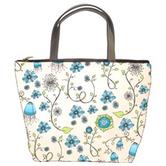 Whimsical Flowers Blue Bucket Handbag by Zandiepants