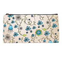 Whimsical Flowers Blue Pencil Case by Zandiepants