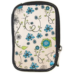 Whimsical Flowers Blue Compact Camera Leather Case by Zandiepants