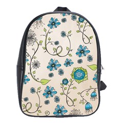 Whimsical Flowers Blue School Bag (large) by Zandiepants