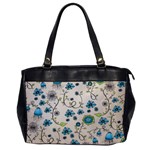 Whimsical Flowers Blue Oversize Office Handbag (One Side) Front