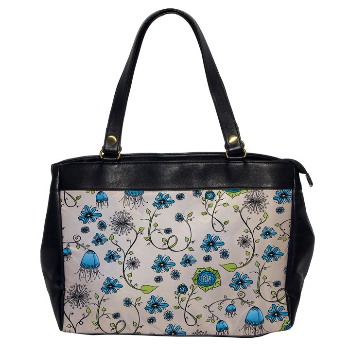 Whimsical Flowers Blue Oversize Office Handbag (One Side)