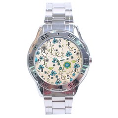 Whimsical Flowers Blue Stainless Steel Watch by Zandiepants