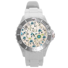 Whimsical Flowers Blue Plastic Sport Watch (large) by Zandiepants